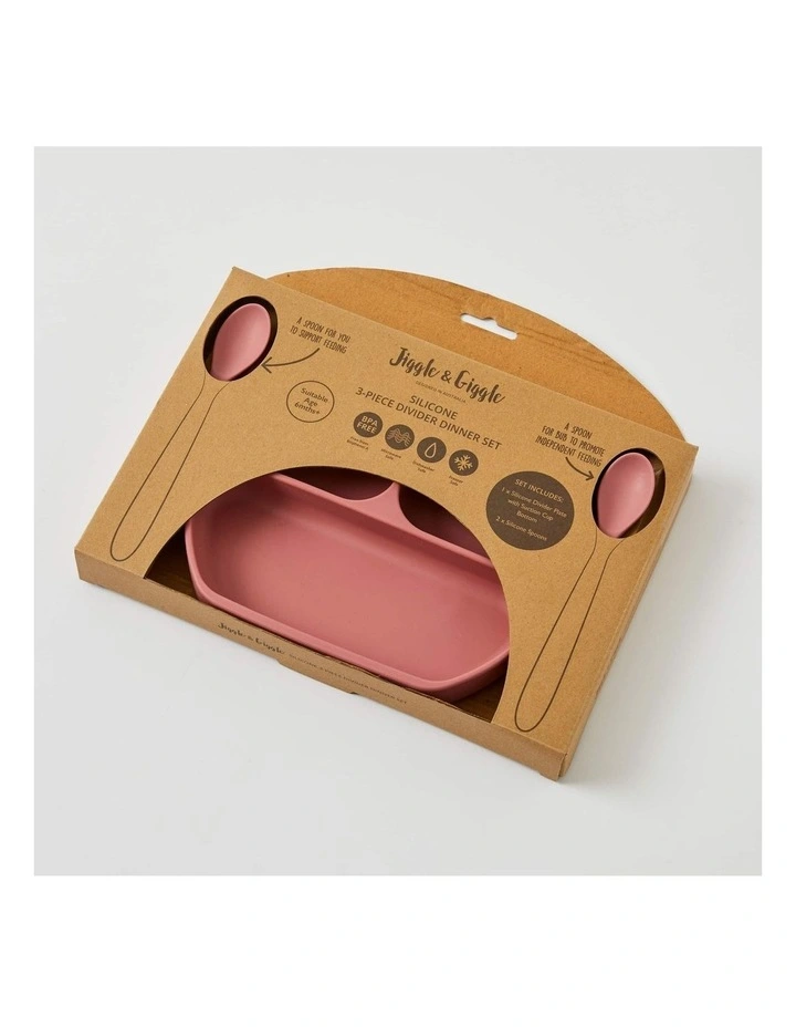 Jiggle & Giggle In the Meadow Silicone Divider Dinner Feeding Set 3 Piece in Assorted image 6