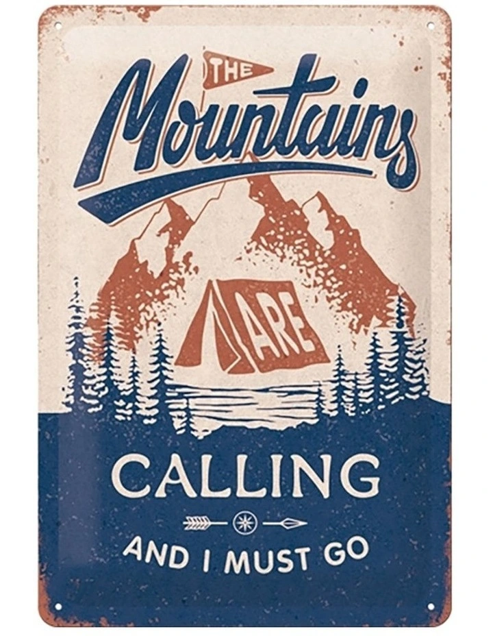The Mountains Are Calling Medium Metal Sign 20x30cm in Multi image 1