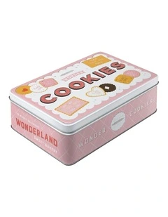 Wonder Cookies 2.5L Flat Metal Food Storage Tin 23x16x7cm in Pink