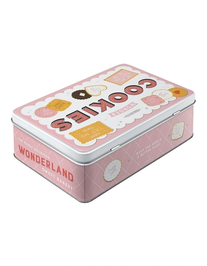 Wonder Cookies 2.5L Flat Metal Food Storage Tin 23x16x7cm in Pink image 4