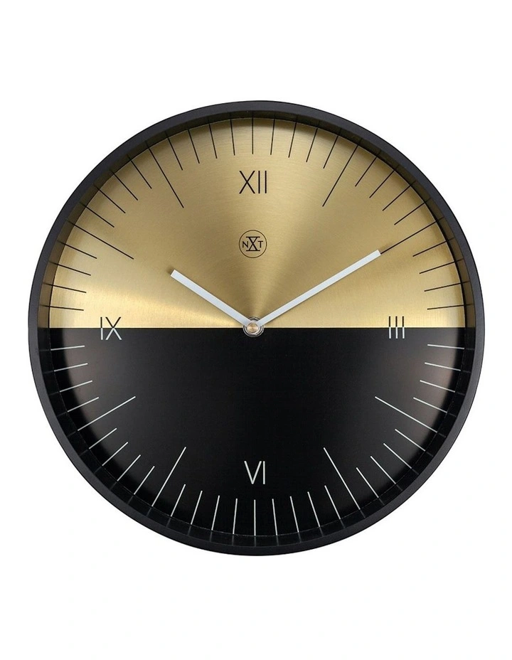 Half Analogue Round Hanging Wall Clock 30cm in Black/Gold image 1