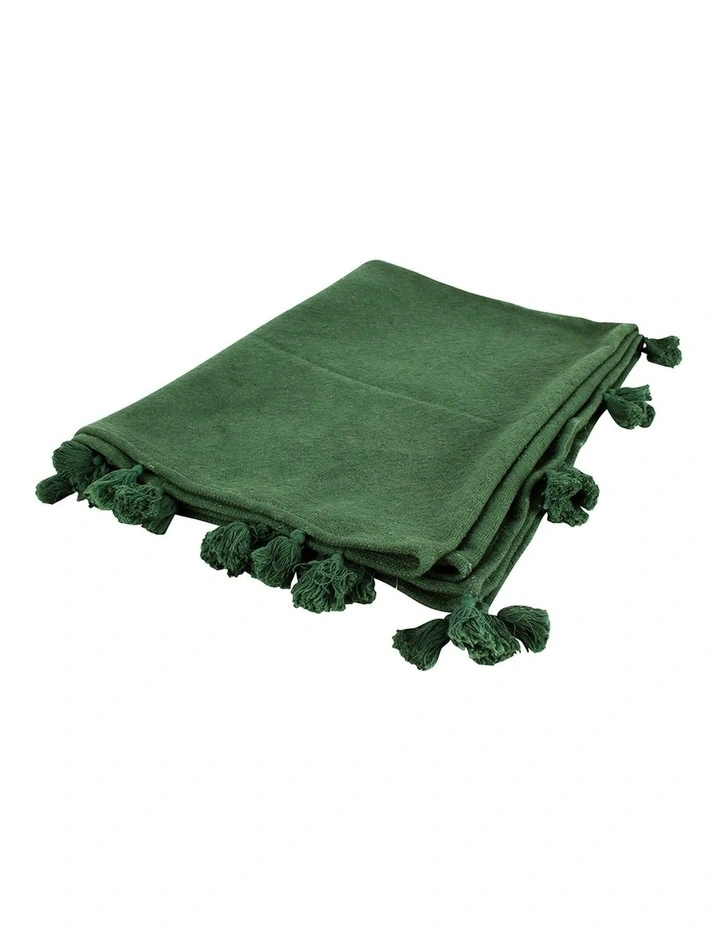 Nava Cotton Throw Sofa Blanket With Tassels 170x130cm in Deep Green image 2