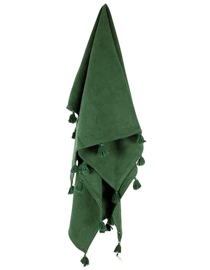 Nava Cotton Throw Sofa Blanket With Tassels 170x130cm in Deep Green image 3