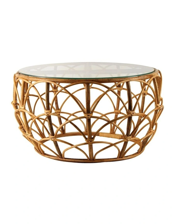 Eliza Rattan Arch Coffee Table with Glass 71x71cm in Natural image 1