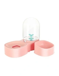 Pakeway Mangosteen Pet Dog Single Plastic Food/Drink Bowl w/Water Dispenser Pink