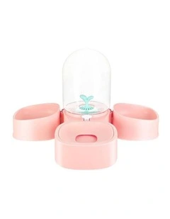 Mangosteen Pet Dog Dual Plastic Bowl With Water Dispenser in Pink