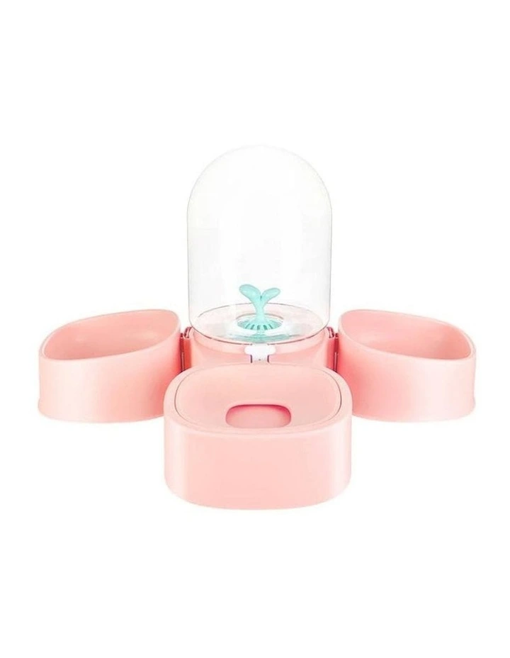 Mangosteen Pet Dog Dual Plastic Bowl With Water Dispenser in Pink image 1