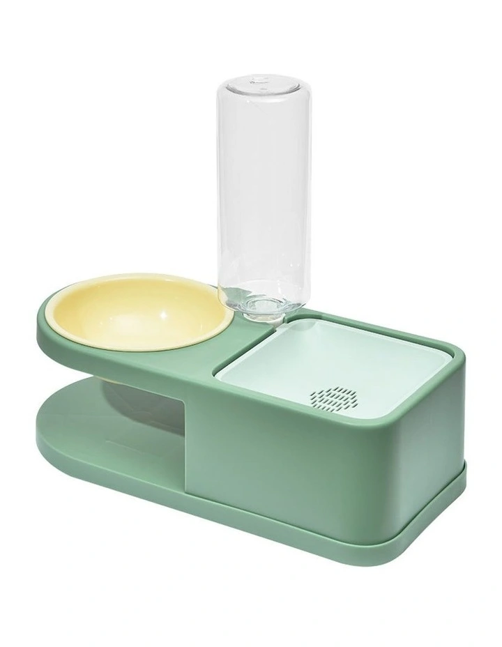 Square Met Round Pet Plastic Feeding Bowl in Green image 1