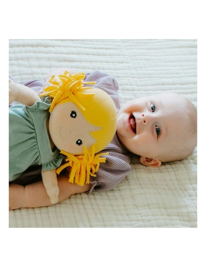 Organic Cotton Doll Chloe In Sage Infant Cuddle Toy 32cm in Multi image 3