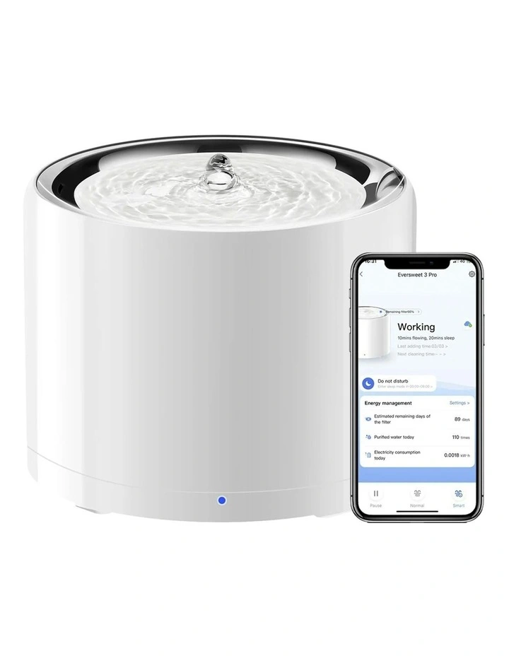 Eversweet 3 Pro Pet Wireless Smart Bluetooth Drinking Fountain 1.8L in Whie image 2
