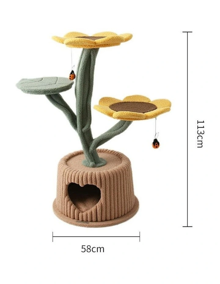 Cmisstree Sunflower in a Pot House Pet Cat Tree Scratcher Post w/ Hanging Toy image 2