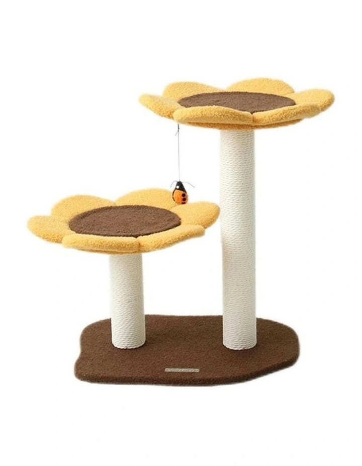 Cmisstree 2-Level Sunflower Pet Cat Scratching Tree Post w/Hanging Toy Scratcher image 1