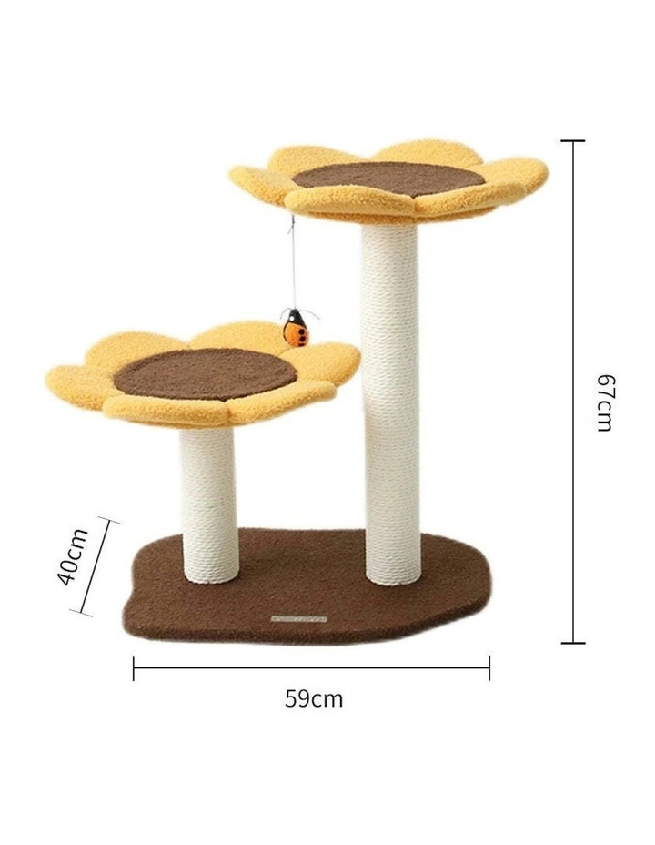 Cmisstree 2-Level Sunflower Pet Cat Scratching Tree Post w/Hanging Toy Scratcher image 2