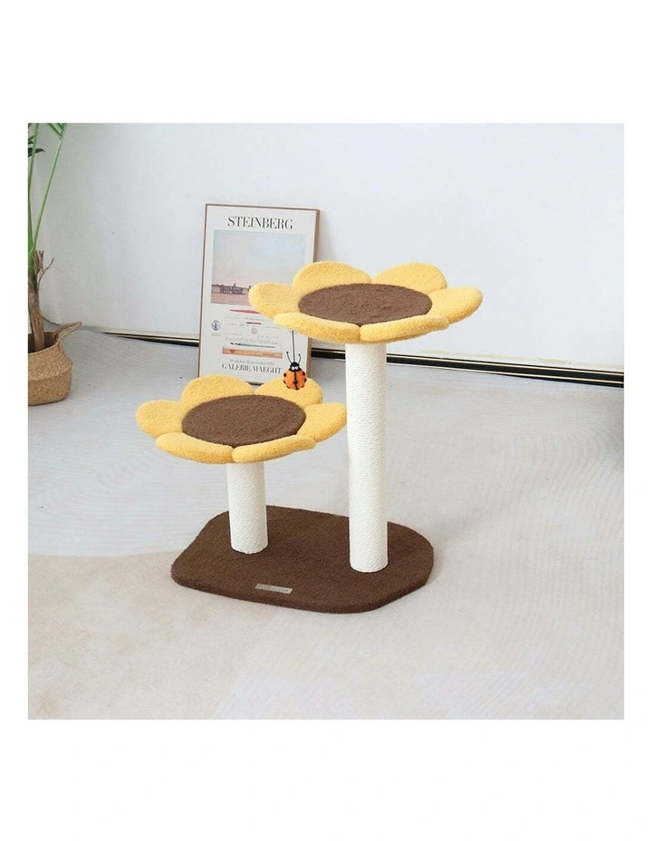 Cmisstree 2-Level Sunflower Pet Cat Scratching Tree Post w/Hanging Toy Scratcher image 3