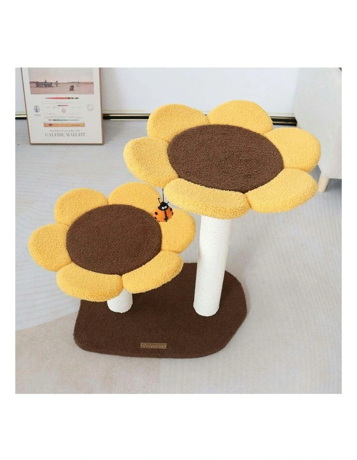 Cmisstree 2-Level Sunflower Pet Cat Scratching Tree Post w/Hanging Toy Scratcher image 4