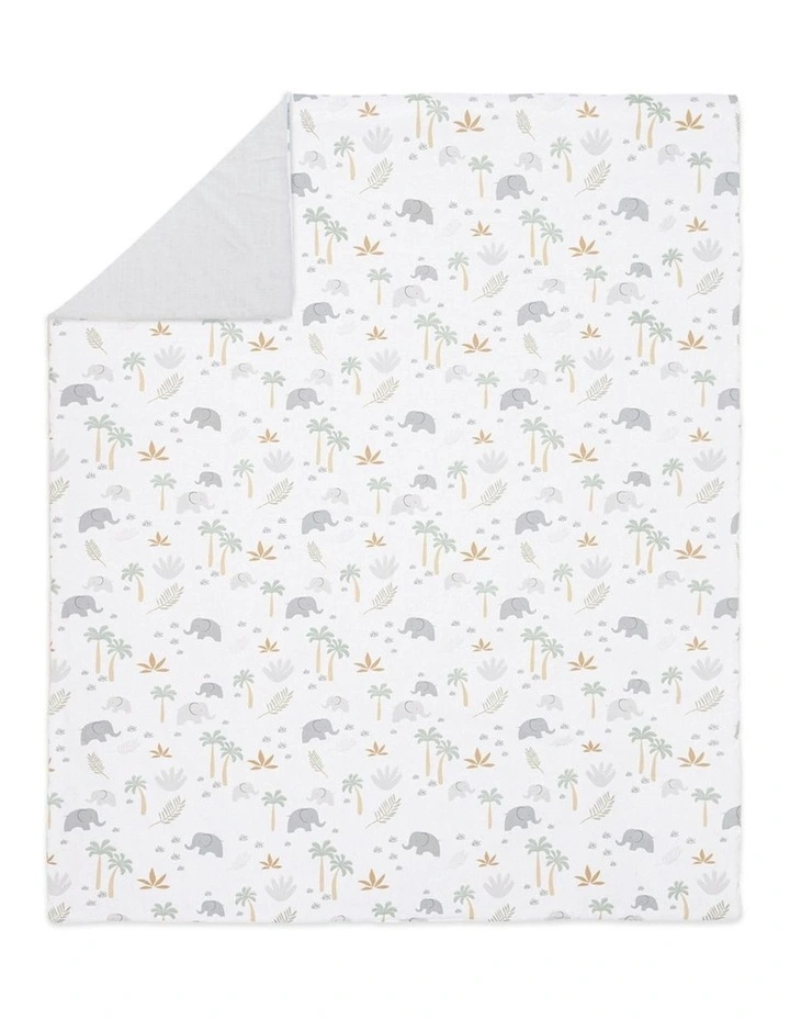 Little Haven Reversible Cotton Cot Elephant Quilt 120cm in Grey image 1