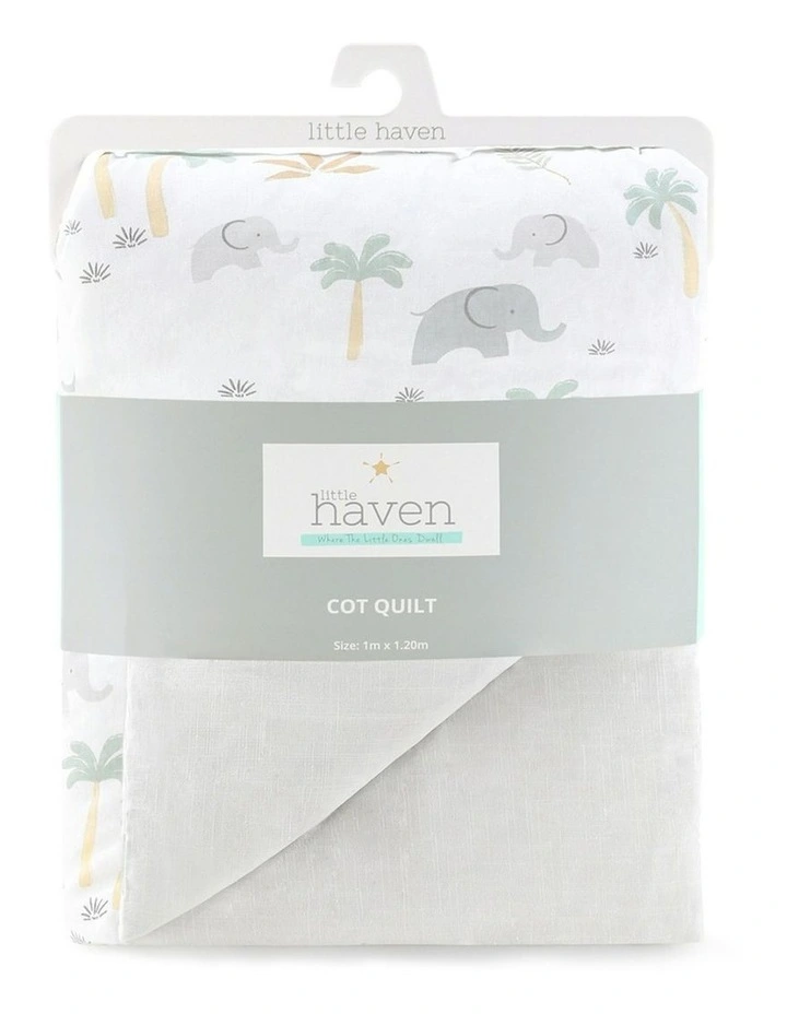 Little Haven Reversible Cotton Cot Elephant Quilt 120cm in Grey image 2