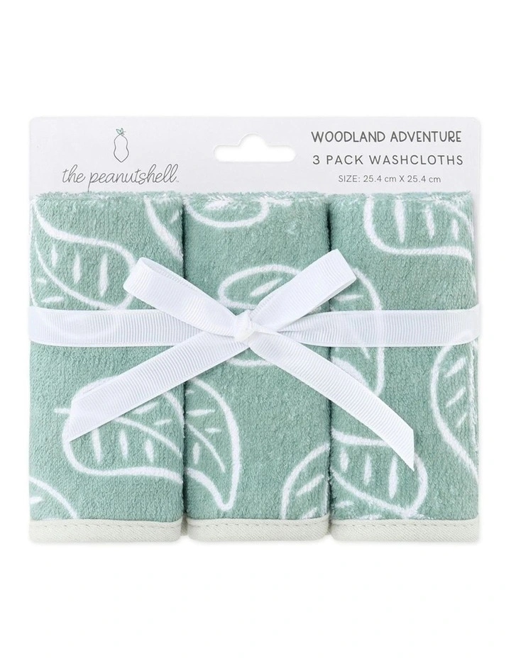 3 Piece The Peanutshell Woodland Adventure Face Towels 25cm in Green image 1