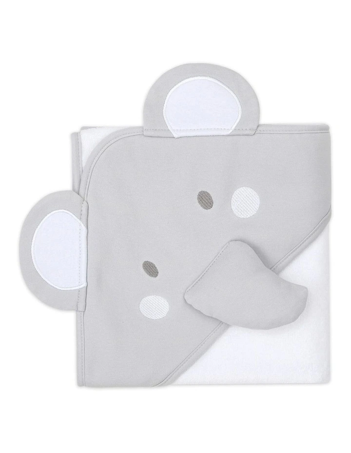 The Peanutshell Little Peanut Elephant Cuddly Hooded Towel in Grey image 1
