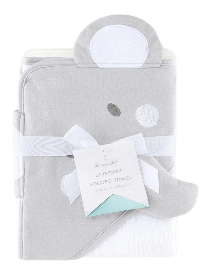 The Peanutshell Little Peanut Elephant Cuddly Hooded Towel in Grey image 2