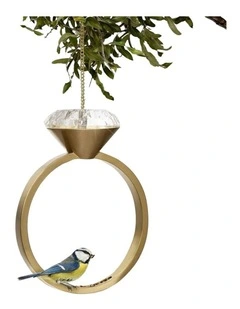 Diamond Ring Hanging Bird Feeder 29cm in Gold