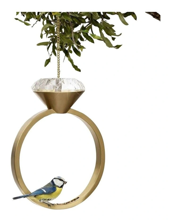 Diamond Ring Hanging Bird Feeder 29cm in Gold image 1