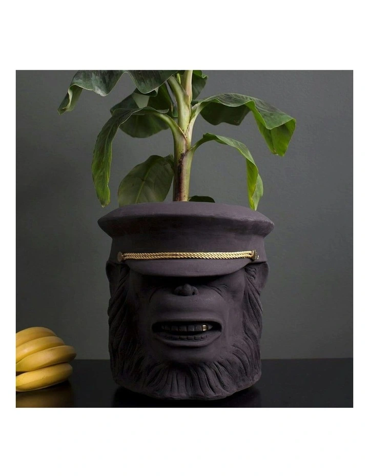 Large Monkey Plant Pot Centerpiece Tabletop Decor in Black image 2
