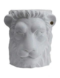 Large Lion Plant Pot Centerpiece Tabletop Decor in White