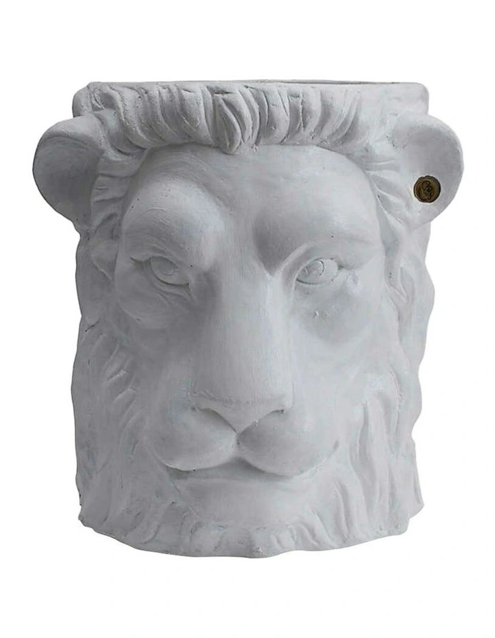 Large Lion Plant Pot Centerpiece Tabletop Decor in White image 1