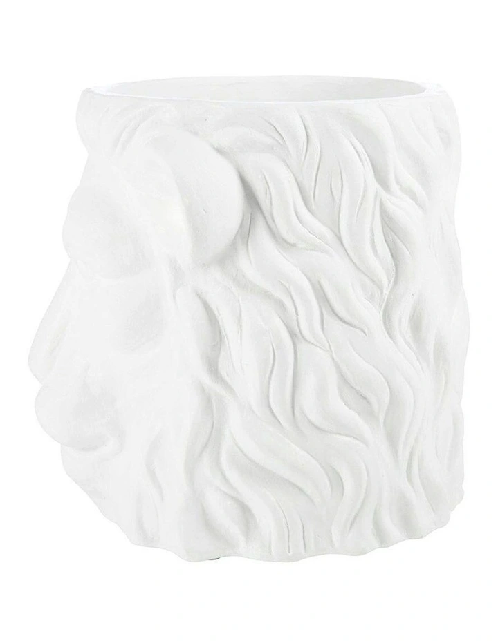 Large Lion Plant Pot Centerpiece Tabletop Decor in White image 2