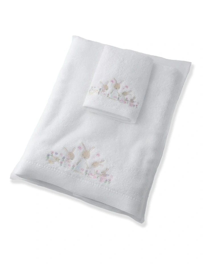 Bunny Garden Baby/Kids Bath Towel & Face Washer w/ Organza Bag image 1