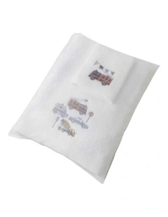 Cotton Transport Bath Towel and Face Washer with Organza Bag in White