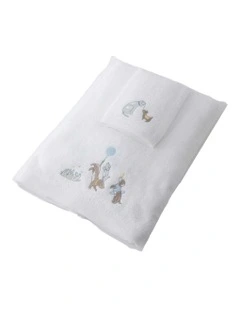 Puppy Play Bath Towel and Face Washer 2Piece in White
