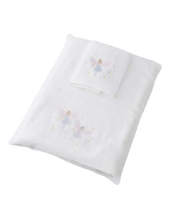 Fairy Dust Baby Bath Towel and Face Washer with Organza Bag in White