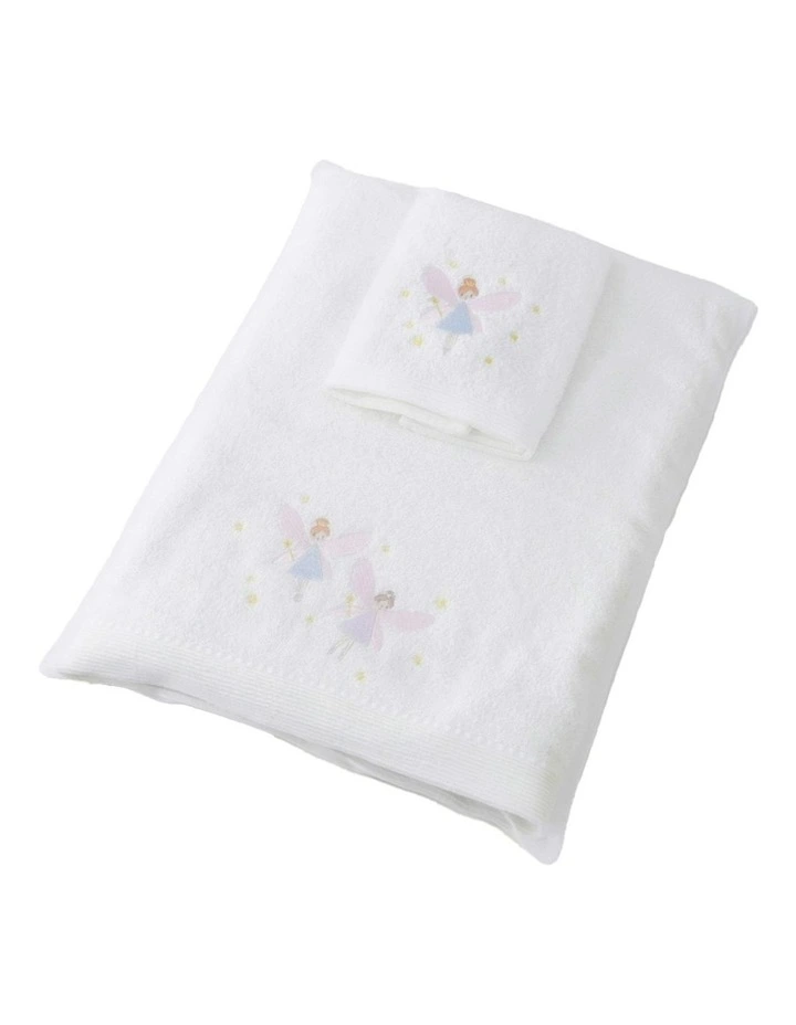 Fairy Dust Baby Bath Towel and Face Washer with Organza Bag in White image 1