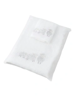 Sheep Family Baby Bath Towel and Face Washer with Organza Bag in White