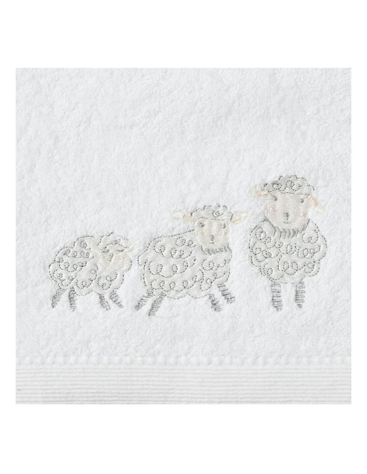 Sheep Family Baby Bath Towel and Face Washer with Organza Bag in White image 2