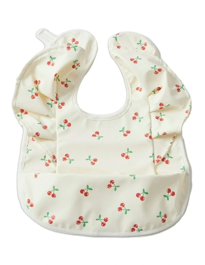 Polyester Cherry Frilled Bib Drooling Feeding in Multi image 1