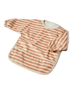 Polyester Stripe Smock Long-Sleeve Feeding Apron in Multi