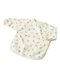 Polyester Cherry Smock Long-Sleeve Feeding Apron in Cream