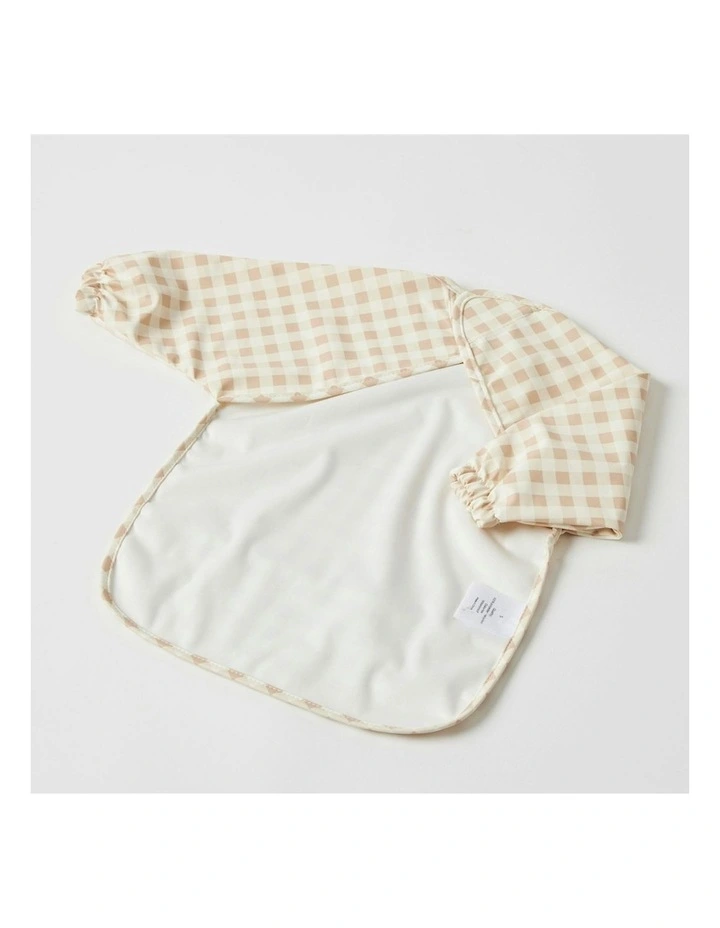 Polyester Gingham Smock Long-Sleeve Feeding Apron in Beige image 2