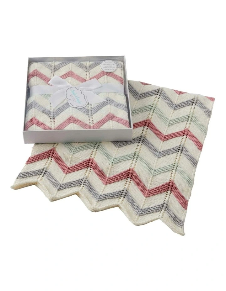 Blush Zig-Zag Baby Cotton Knit Blanket 75x100cm in Multi image 1