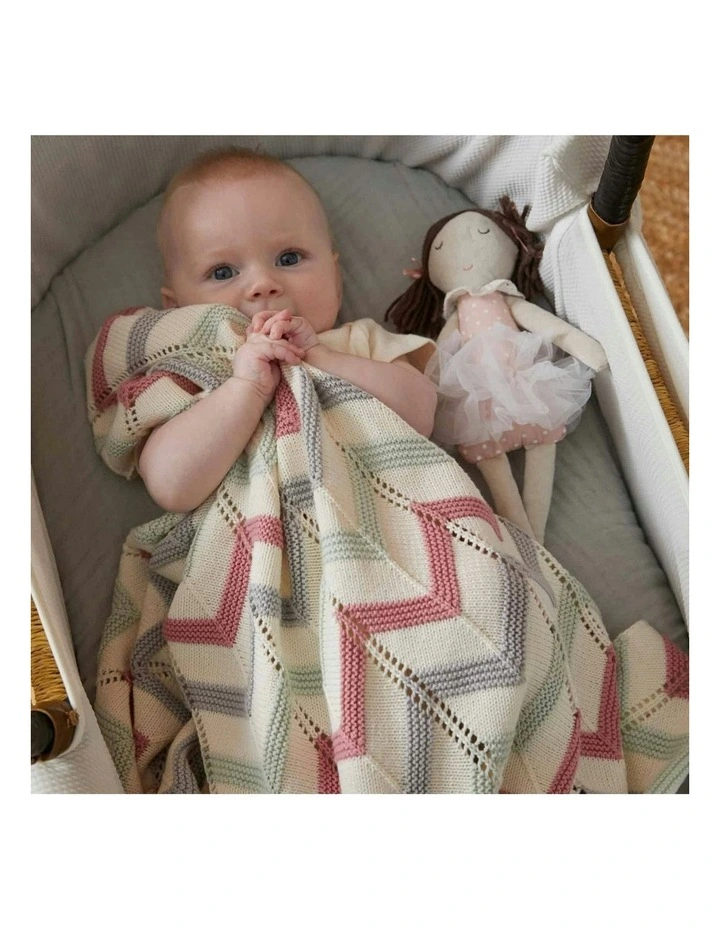 Blush Zig-Zag Baby Cotton Knit Blanket 75x100cm in Multi image 2
