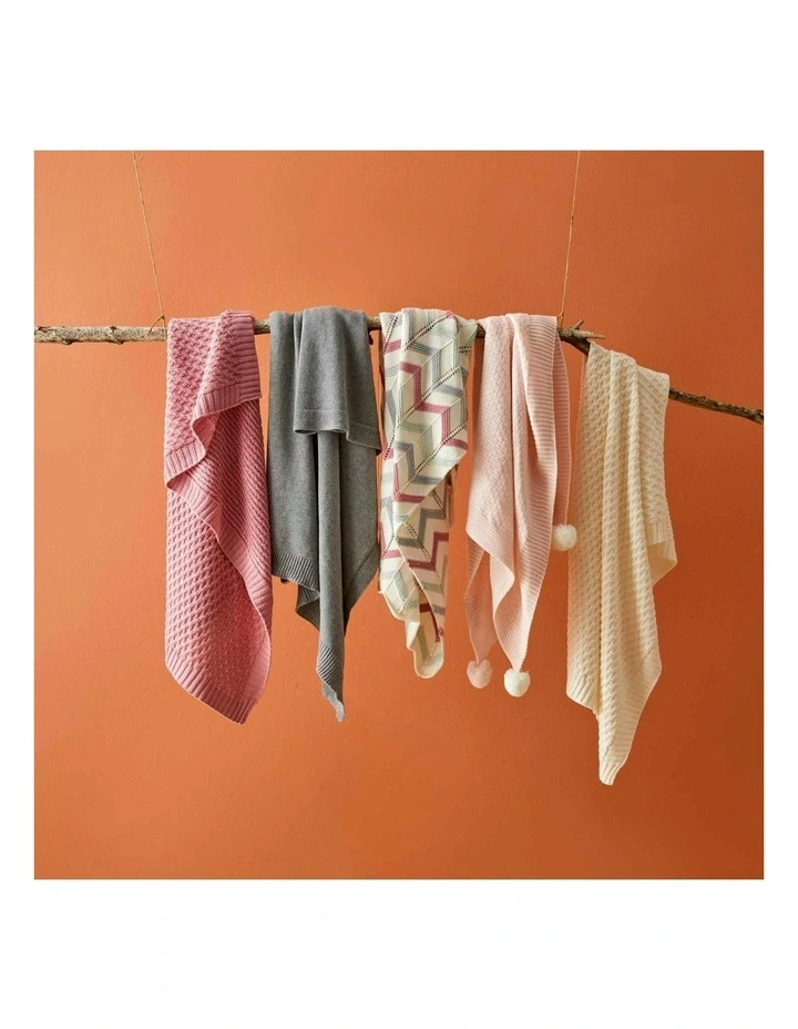Blush Zig-Zag Baby Cotton Knit Blanket 75x100cm in Multi image 3