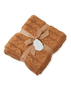 Aurora Cable Knit Cotton Baby Blanket 90cm in Brown