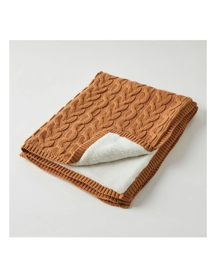 Aurora Cable Knit Cotton Baby Blanket 90cm in Brown image 2