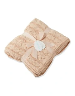 Aurora Cable Knitted Cotton Blanket 90cm in Pink