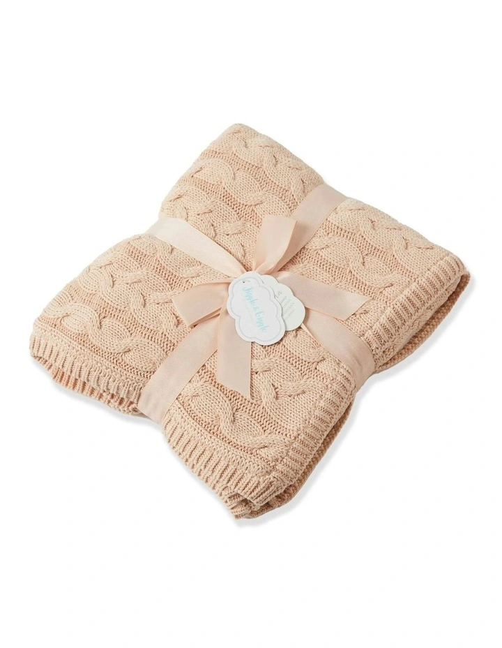 Aurora Cable Knitted Cotton Blanket 90cm in Pink image 1