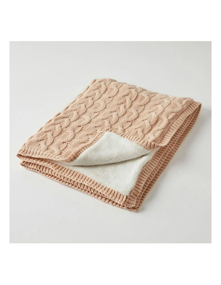 Aurora Cable Knitted Cotton Blanket 90cm in Pink image 2