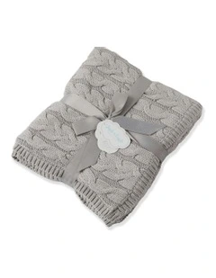 Aurora Cable Knitted Cotton Blanket 90cm in Grey